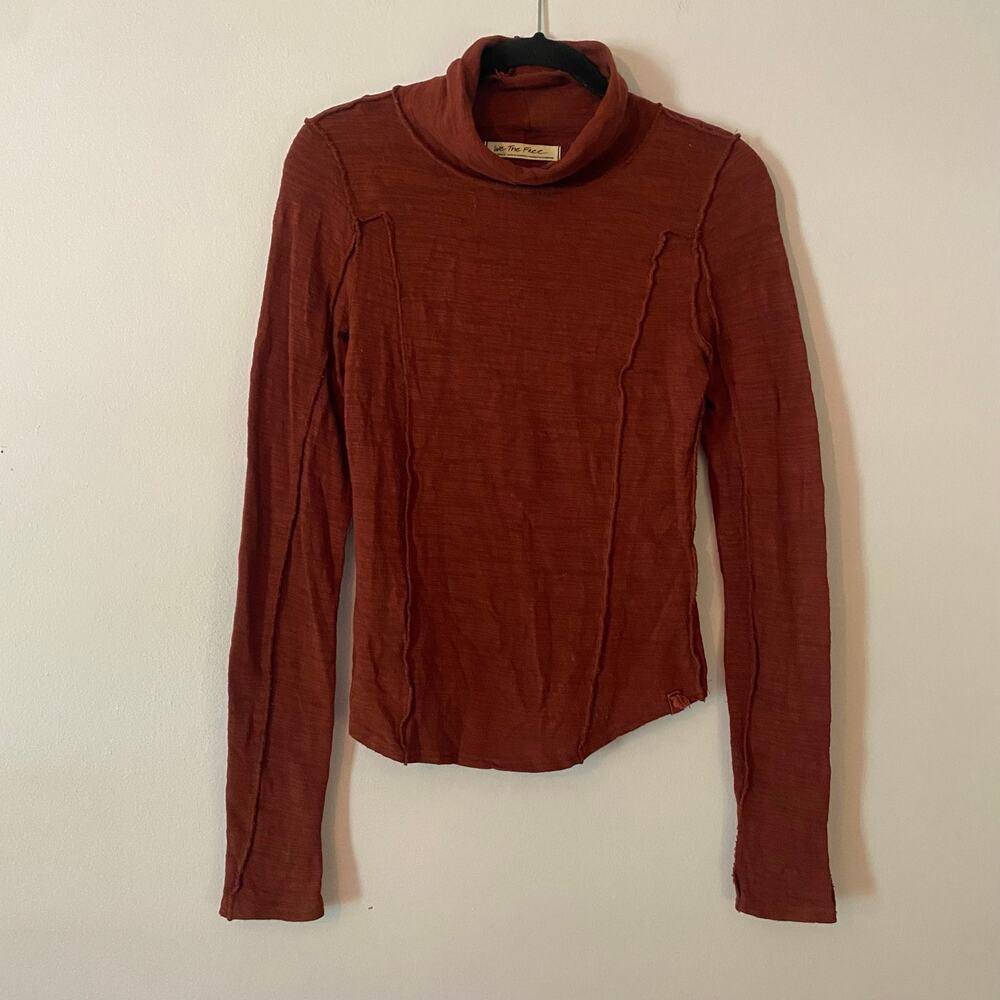 We The Free Burgundy Red Boho Long Sleeve Top Turtleneck Loungewear Women's XS